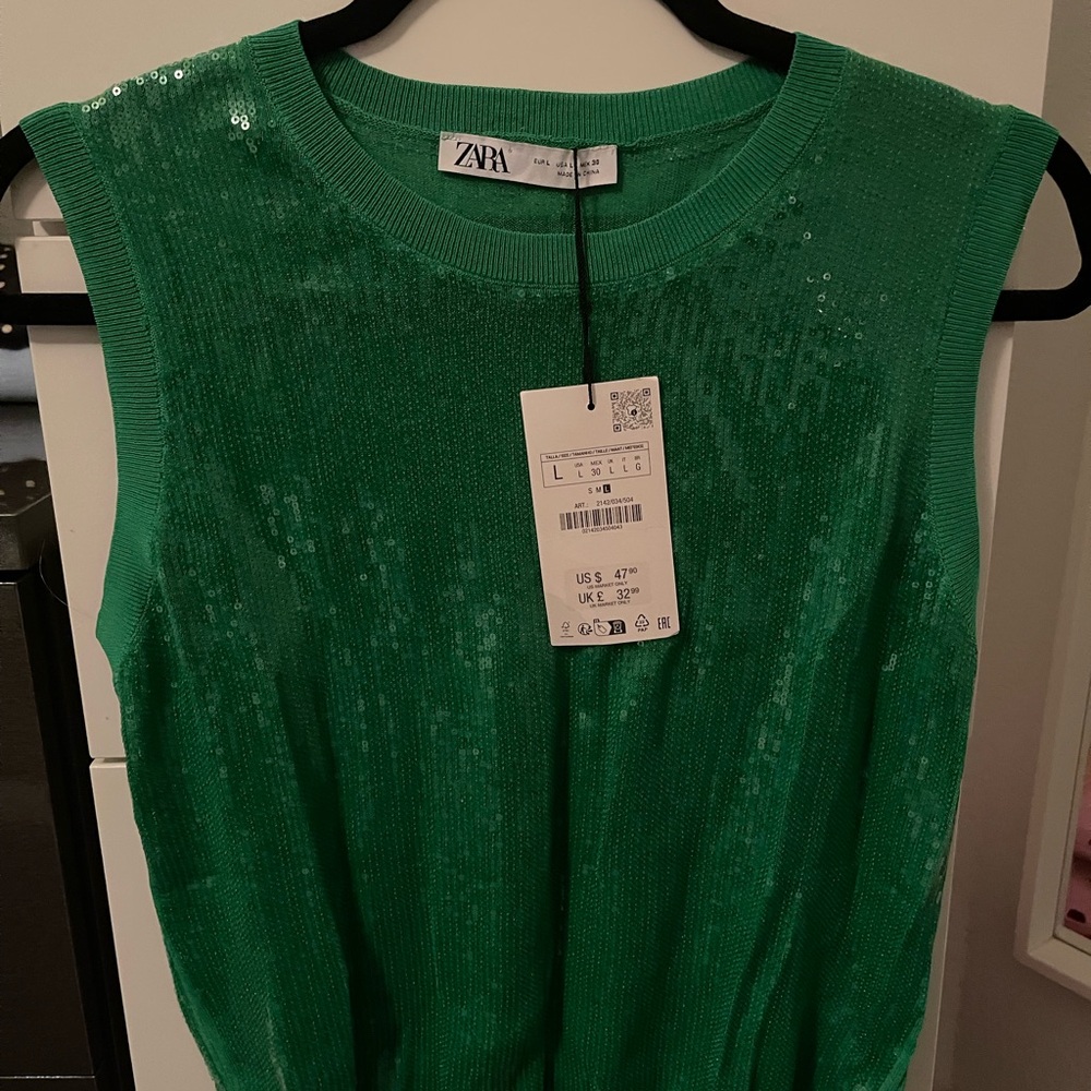 Zara Vibrant Green Sequin Tank Top - Picture 4 of 5